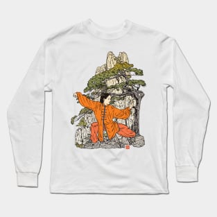 Tai Chi Warrior in the Mountains (Orange) Long Sleeve T-Shirt